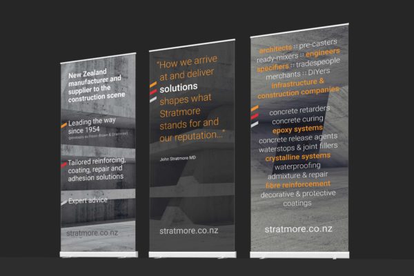 Three banners with typography, brand design by consultants Wonderlab
