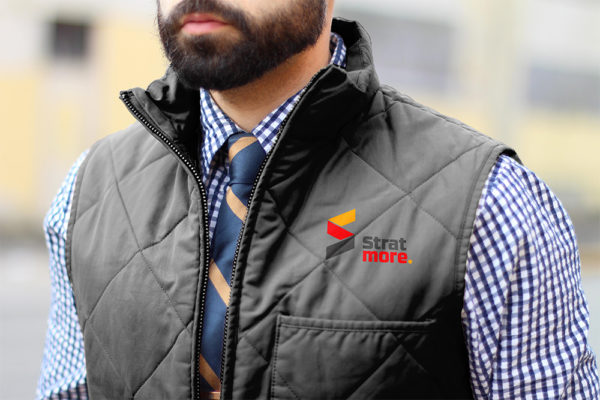 man wearing a branded jacket by brand designers Wonderlab.