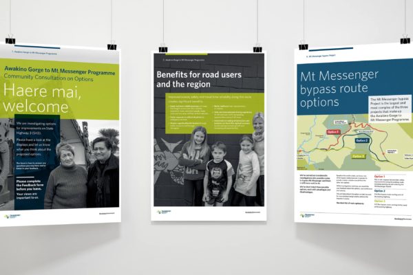 Three posters with branded portrait photography and info graphics for a public education campaign by wonderlab.