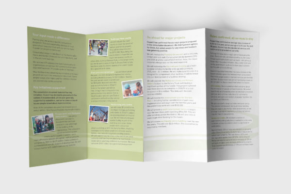 Inside spread of a booklet with clean type layout by brand consultants Wonderlab.