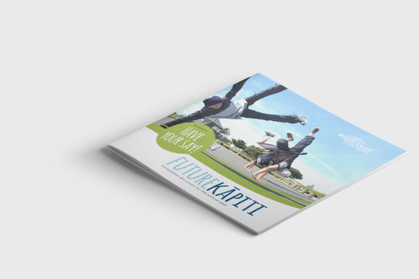 Booklet cover design with skateboarders by creative agency Wonderlab.