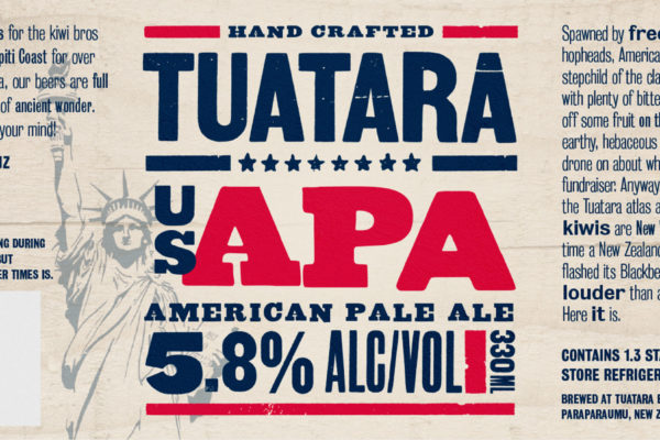 Closeup of a typography based beer label designed by brand agency Wonderlab.