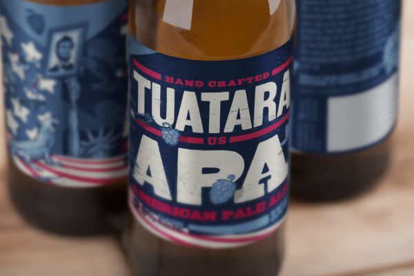 Closeup of several typography-based beer labels designed by brand agency Wonderlab.