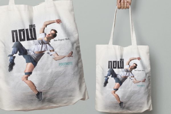 Tote bags with dancer and typography, part of an arts brand campaign created by Wonderlab