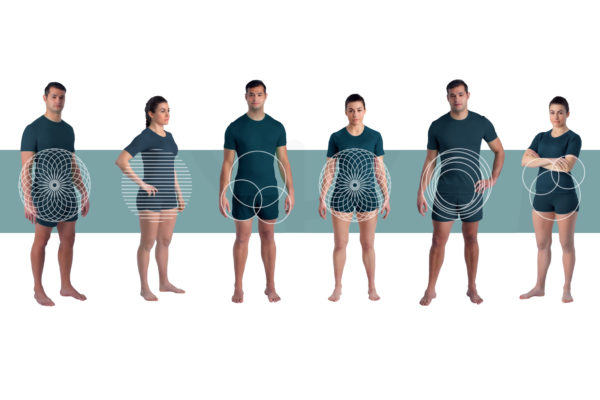 Models standing in a lie with superimposed line icons, branding by comms company Wonderlab
