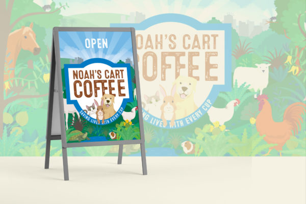 Street sign with an illustrated cafe identity design by Wonderlab