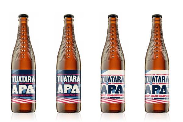 Row of beer bottles with typographic labels designed by creatives Wonderlab, Wellington