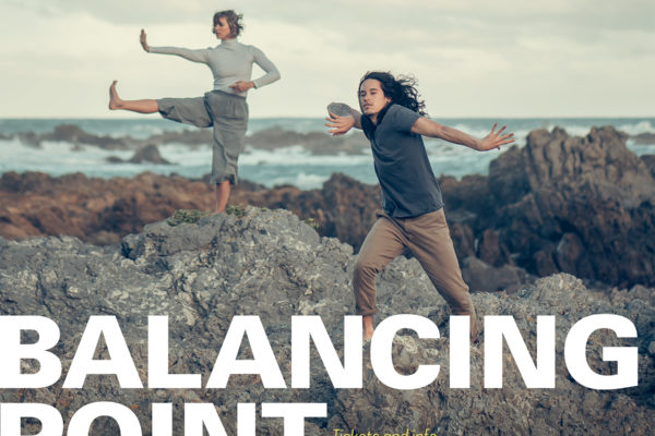 Dancers on a beach with bold lettering, created by ad design agency Wonderlab for social media posts.
