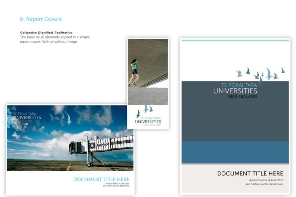 Presentation boards showing several document designs, by brand creators Wonderlab.