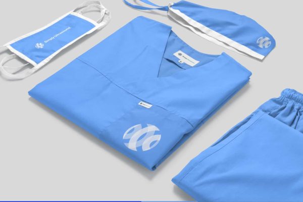 Branded medical clothes with logo by Wonderlab design.