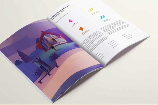 Booklet design with illustration and information graphics by creative agency Wonderlab.