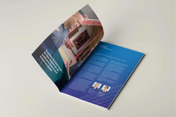 Inside spread of an annual report, by Wellington design agency Wonderlab