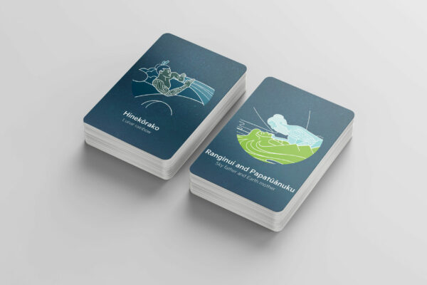 A set of playing cards with illustrations on them.